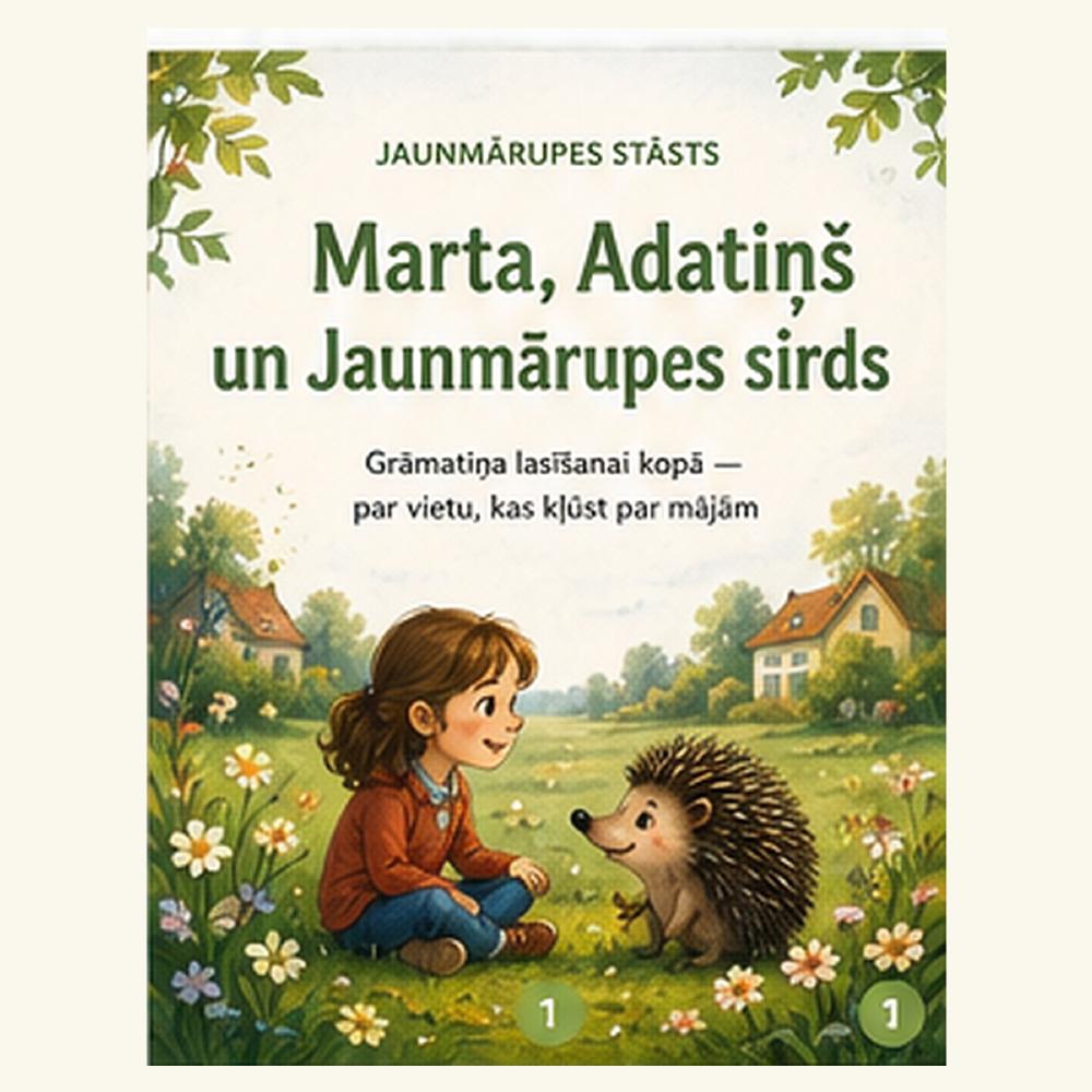 Grāmatas vāks: Marta un ezītis Adatiņš zaļā pļavā